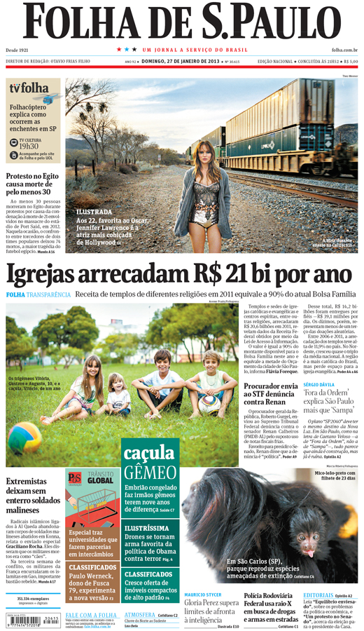 Capa Folha de S.Paulo - Edição Nacional