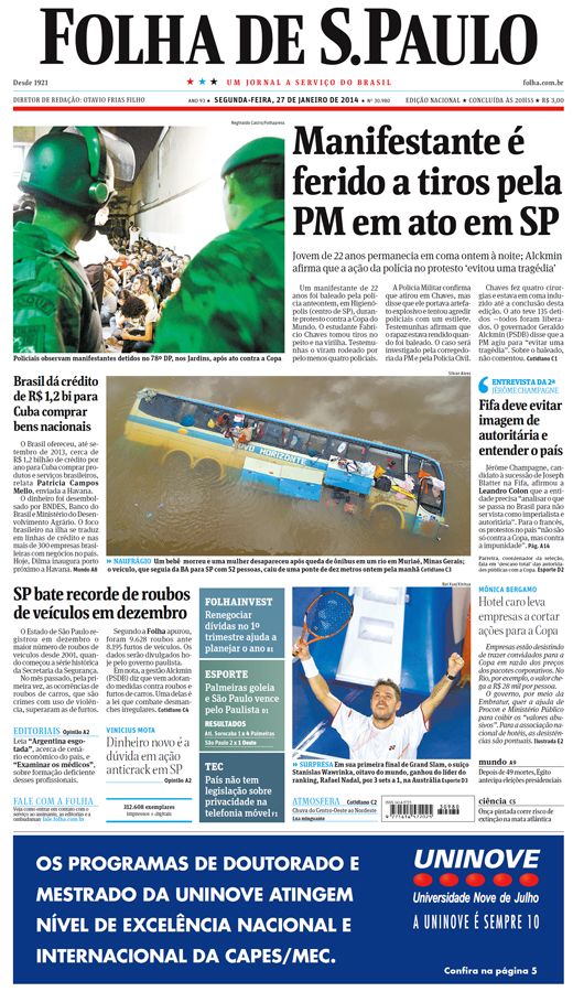 Capa Folha de S.Paulo - Edição Nacional