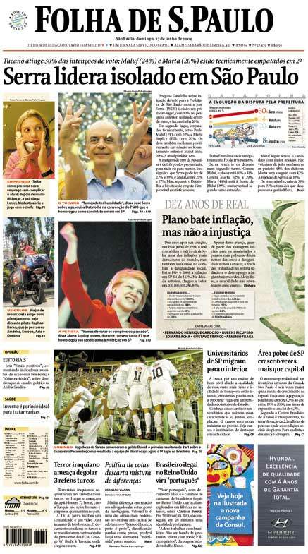 Capa Folha de S.Paulo - Edição São Paulo