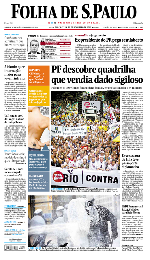 Capa Folha de S.Paulo - Edição Nacional