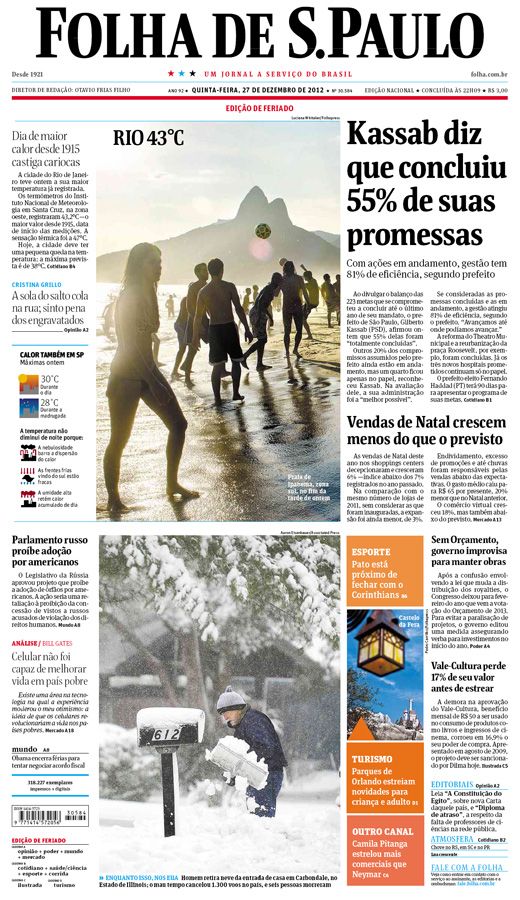 Capa Folha de S.Paulo - Edição Nacional