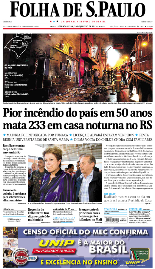 Capa Folha de S.Paulo - Edição Nacional