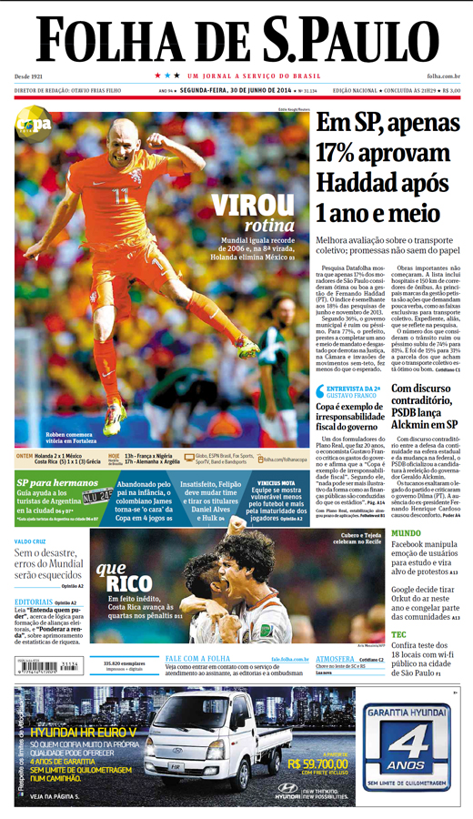 Capa Folha de S.Paulo - Edição Nacional