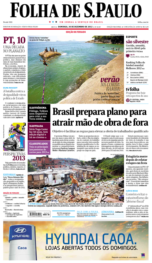 Capa Folha de S.Paulo - Edição Nacional