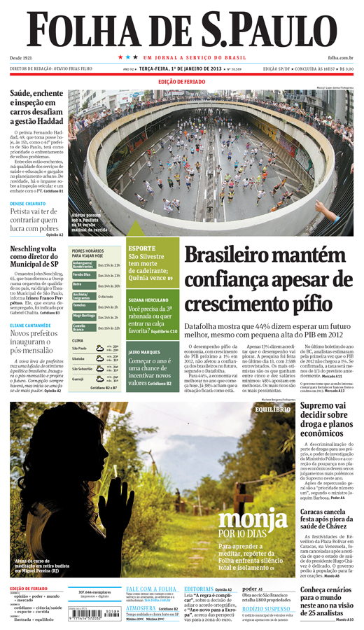 Capa Folha de S.Paulo - Edição São Paulo