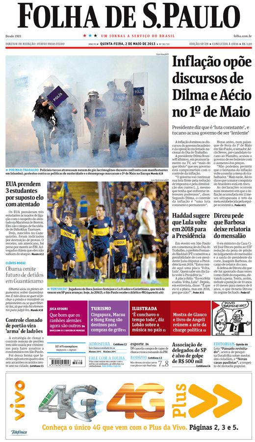 Capa Folha de S.Paulo - Edição São Paulo