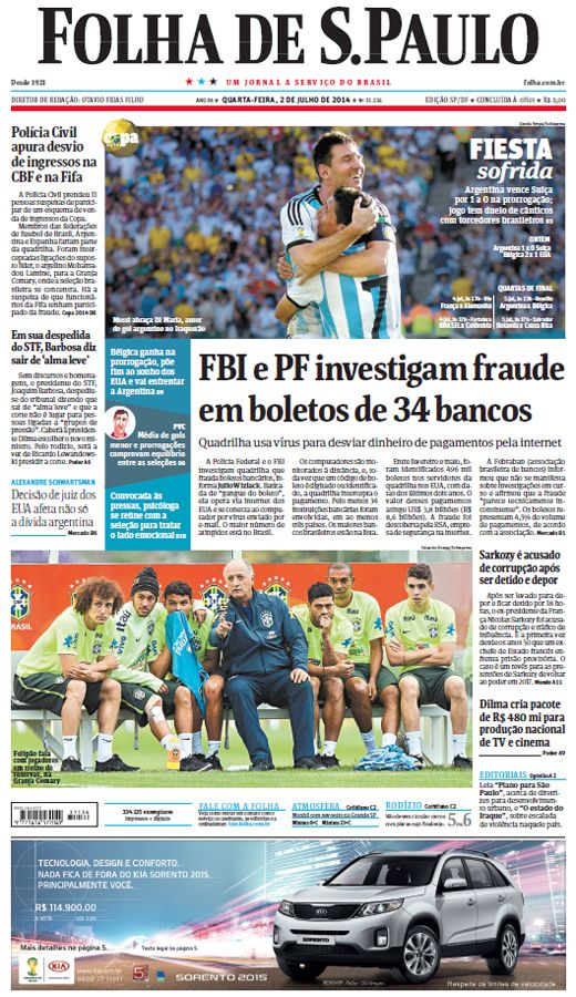 Capa Folha de S.Paulo - Edição São Paulo