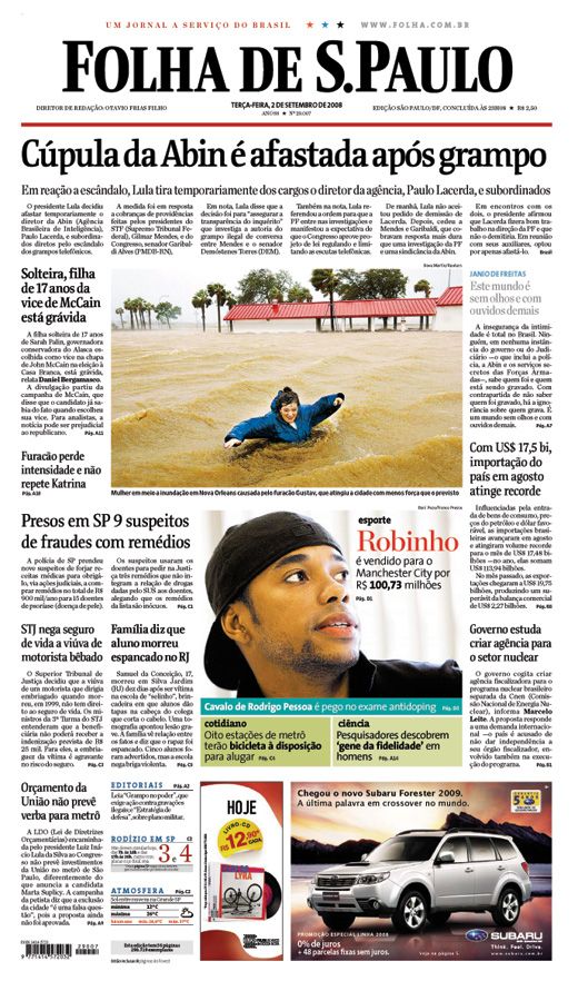 Capa Folha de S.Paulo - Edição São Paulo