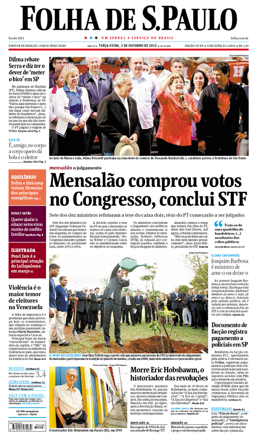 Capa Folha de S.Paulo - Edição São Paulo