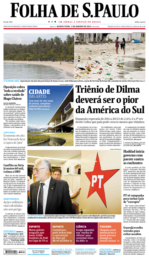 Capa Folha de S.Paulo - Edição São Paulo