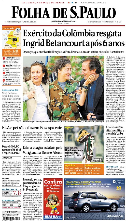 Capa Folha de S.Paulo - Edição São Paulo