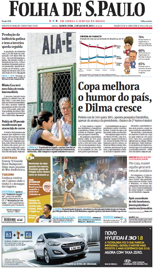 Capa Folha de S.Paulo - Edição São Paulo