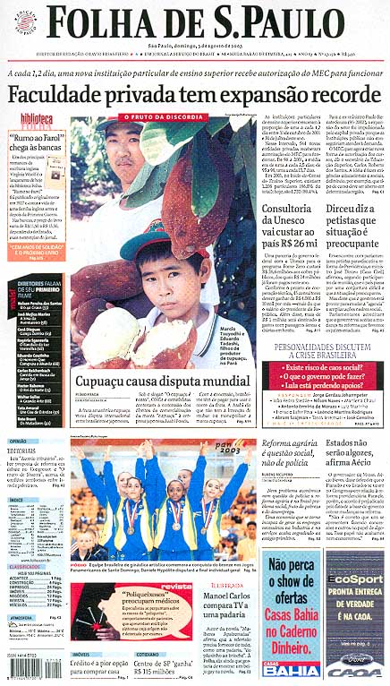 Capa Folha de S.Paulo - Edição São Paulo