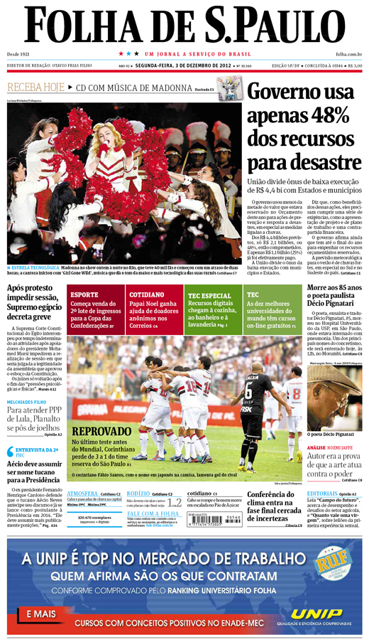 Capa Folha de S.Paulo - Edição São Paulo