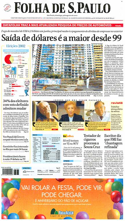 Capa Folha de S.Paulo - Edição São Paulo