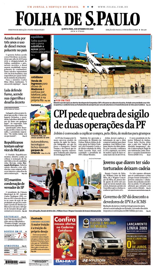 Capa Folha de S.Paulo - Edição São Paulo