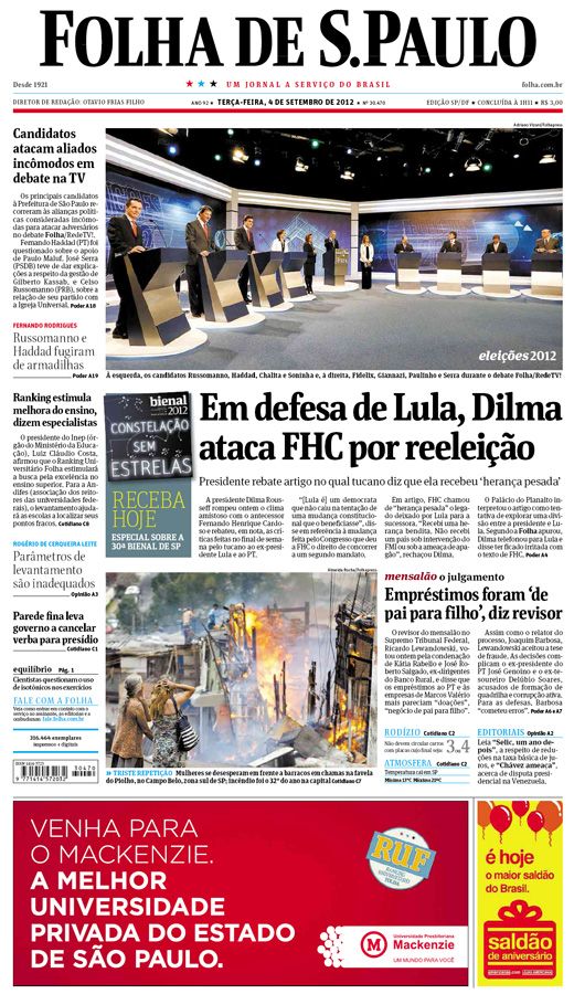 Capa Folha de S.Paulo - Edição São Paulo