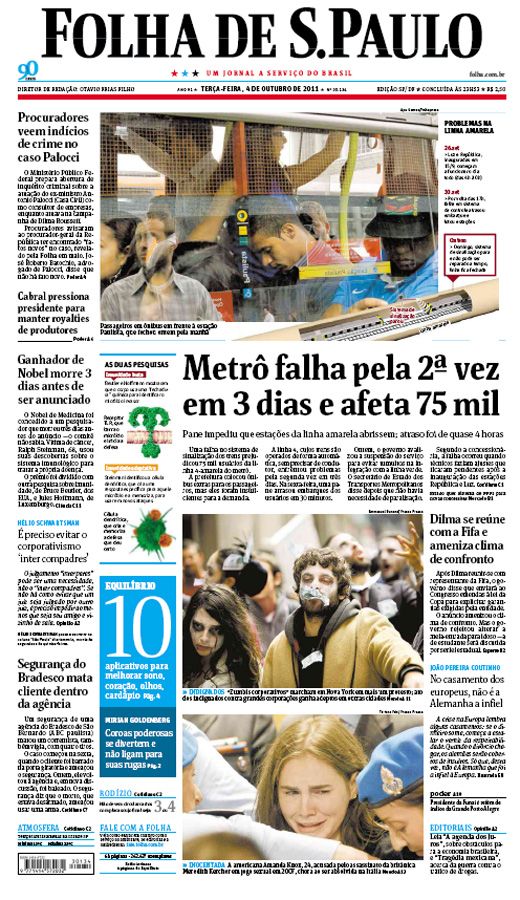 Capa Folha de S.Paulo - Edição São Paulo