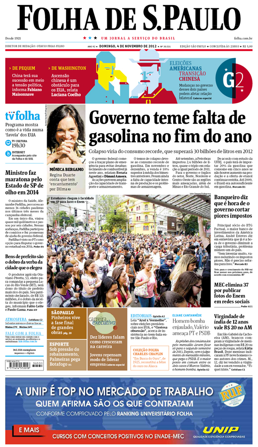 Capa Folha de S.Paulo - Edição São Paulo