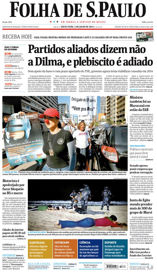 Capa Folha de S.Paulo - Edição São Paulo