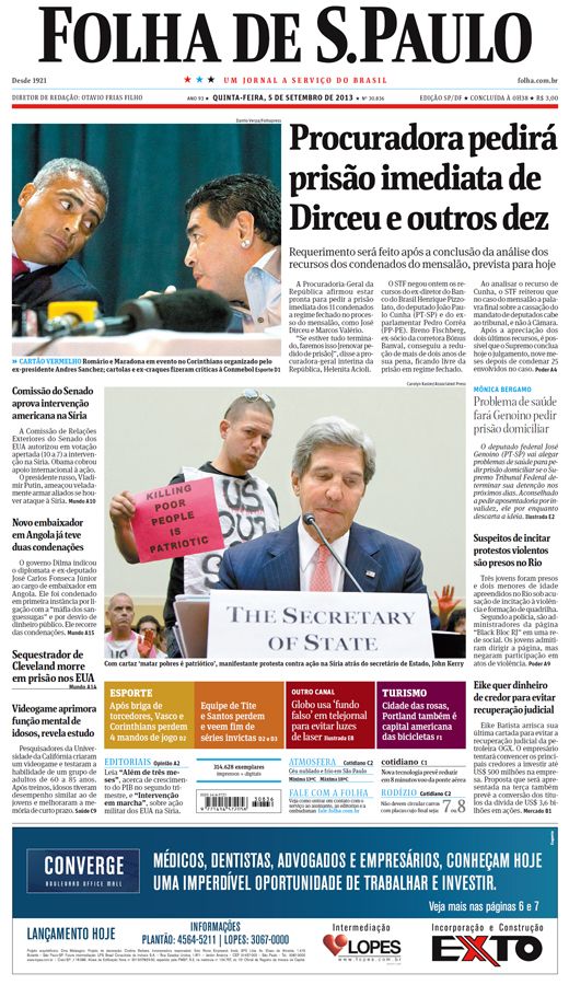 Capa Folha de S.Paulo - Edição São Paulo