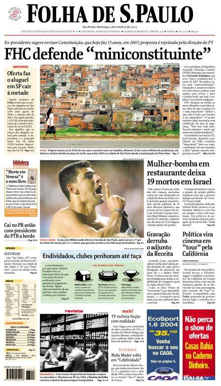 Capa Folha de S.Paulo - Edição São Paulo