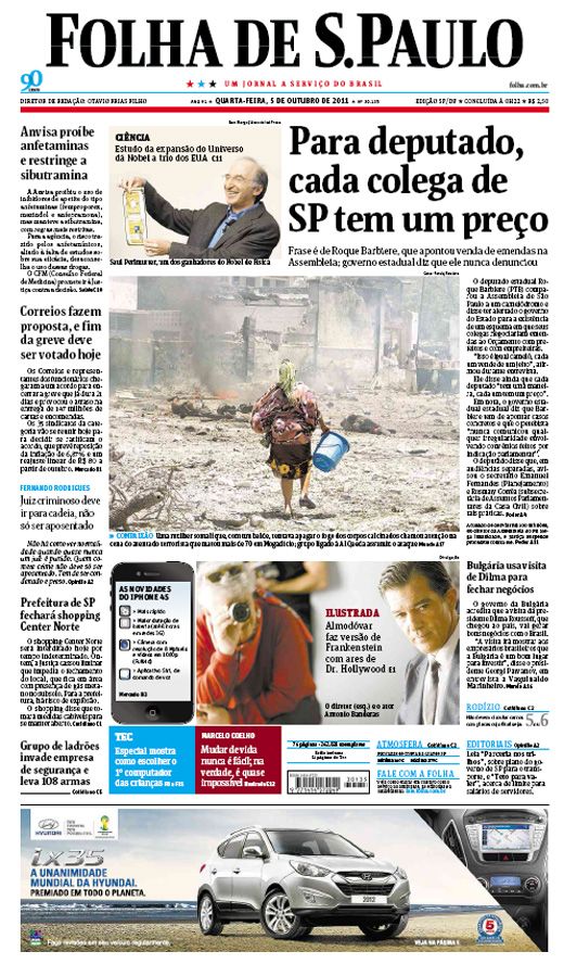 Capa Folha de S.Paulo - Edição São Paulo