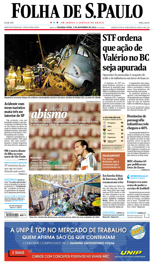 Capa Folha de S.Paulo - Edição São Paulo