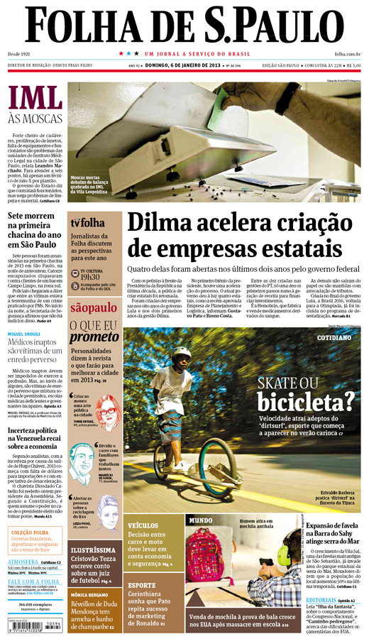 Capa Folha de S.Paulo - Edição São Paulo