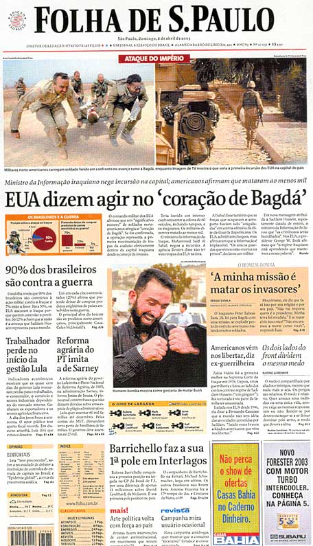 Capa Folha de S.Paulo - Edição São Paulo