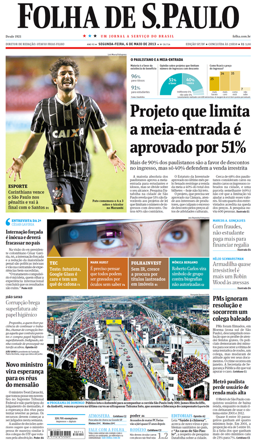 Capa Folha de S.Paulo - Edição São Paulo