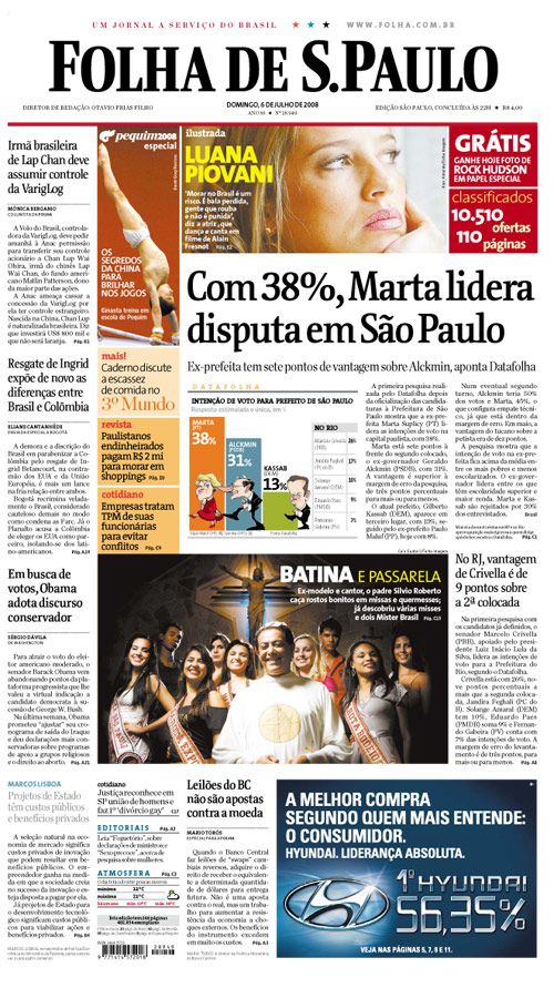 Capa Folha de S.Paulo - Edição São Paulo