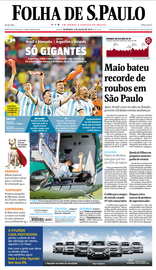 Capa Folha de S.Paulo - Edição São Paulo