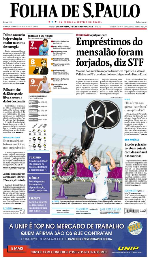 Capa Folha de S.Paulo - Edição São Paulo