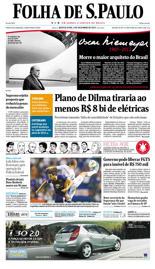 Capa Folha de S.Paulo - Edição São Paulo