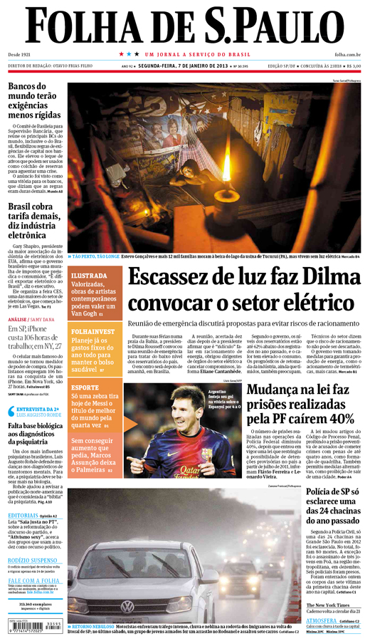 Capa Folha de S.Paulo - Edição São Paulo