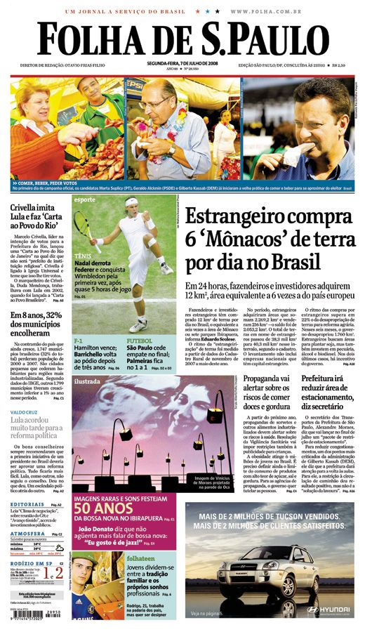 Capa Folha de S.Paulo - Edição São Paulo