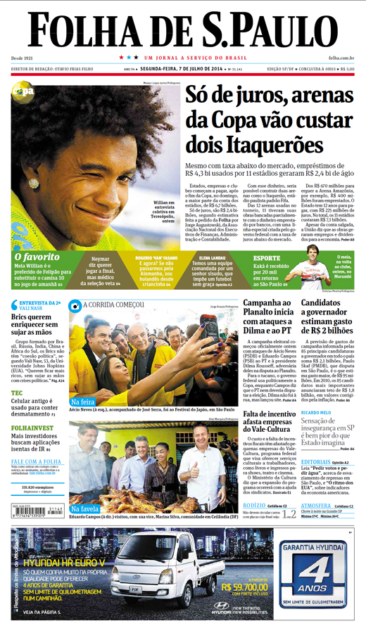 Capa Folha de S.Paulo - Edição São Paulo