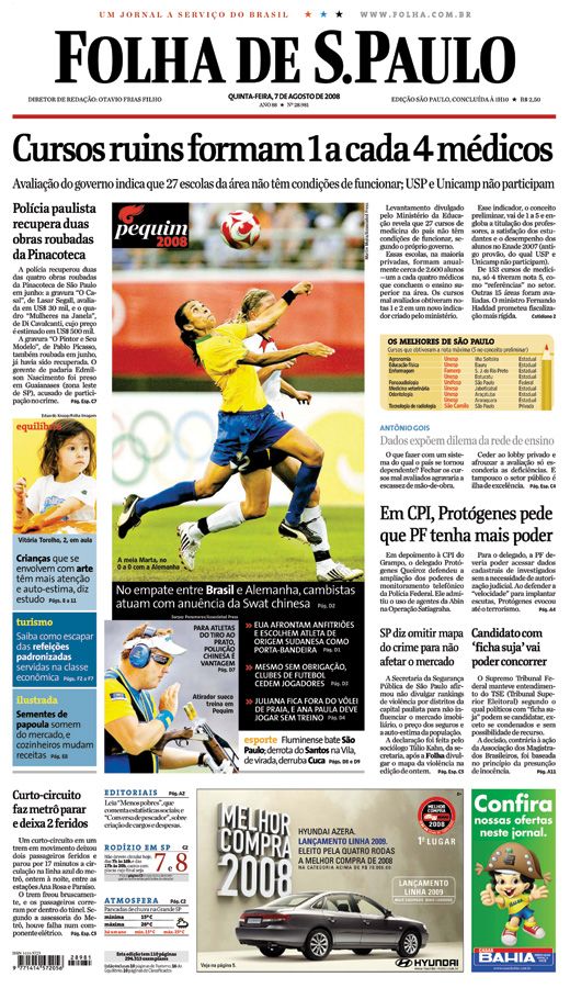 Capa Folha de S.Paulo - Edição São Paulo