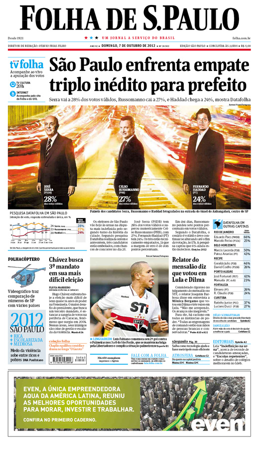 Capa Folha de S.Paulo - Edição São Paulo