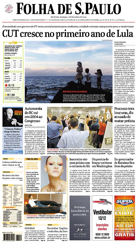 Capa Folha de S.Paulo - Edição São Paulo