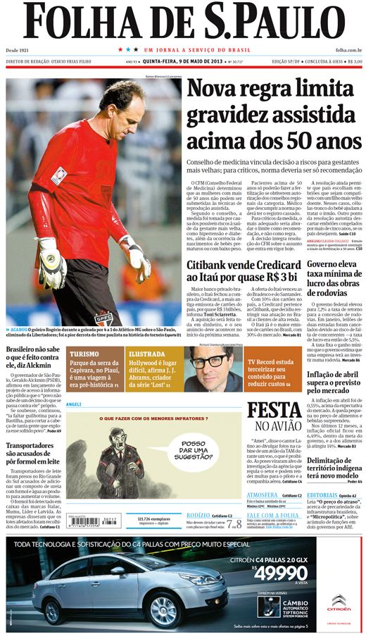 Capa Folha de S.Paulo - Edição São Paulo