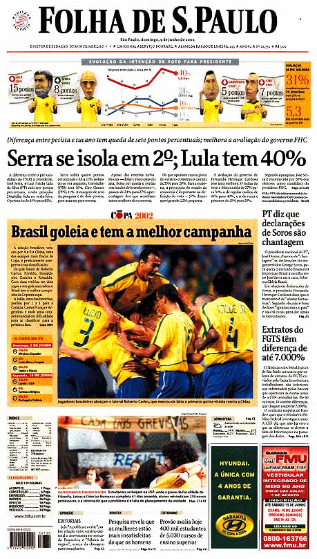 Capa Folha de S.Paulo - Edição São Paulo