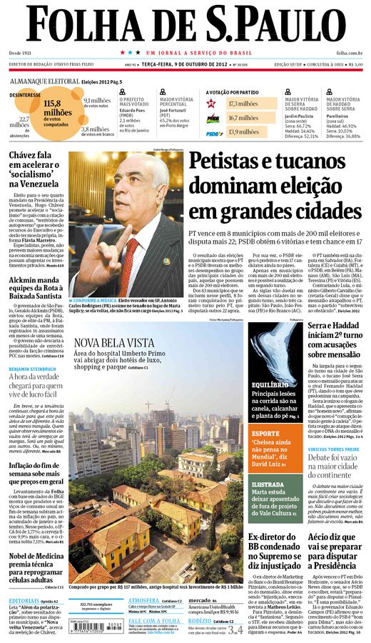 Capa Folha de S.Paulo - Edição São Paulo