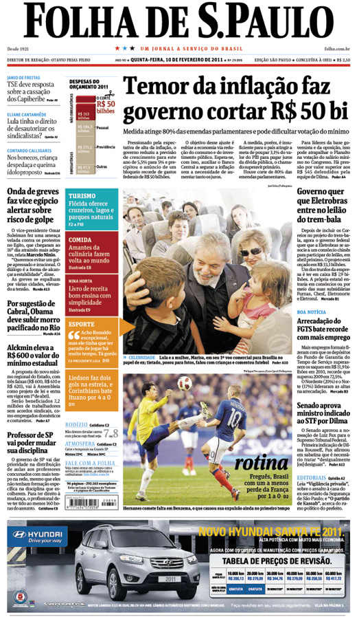 Capa Folha de S.Paulo - Edição São Paulo