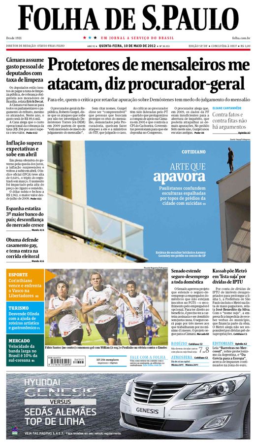 Capa Folha de S.Paulo - Edição São Paulo