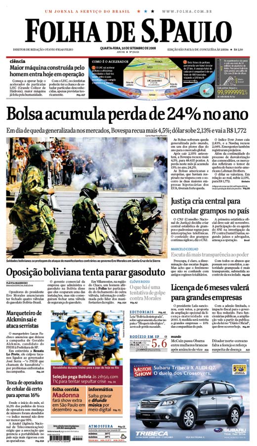 Capa Folha de S.Paulo - Edição São Paulo