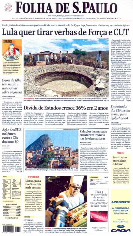 Capa Folha de S.Paulo - Edição São Paulo