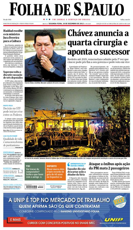 Capa Folha de S.Paulo - Edição São Paulo