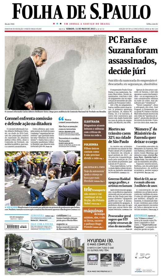 Capa Folha de S.Paulo - Edição São Paulo